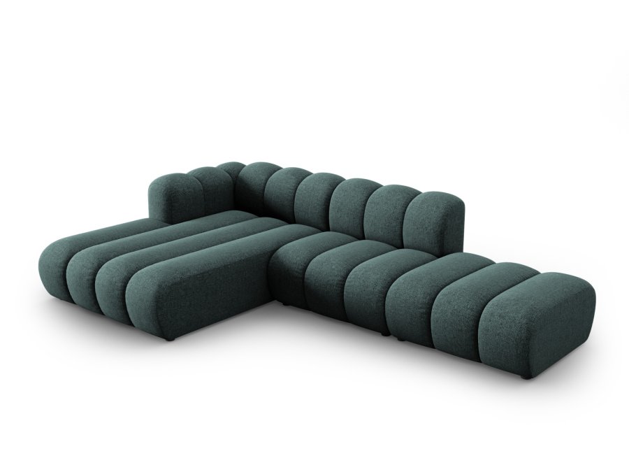 MICADONI Lupin Modulr pen hjrnesofa, venstre, 5 seter - bl chenille og sort plast