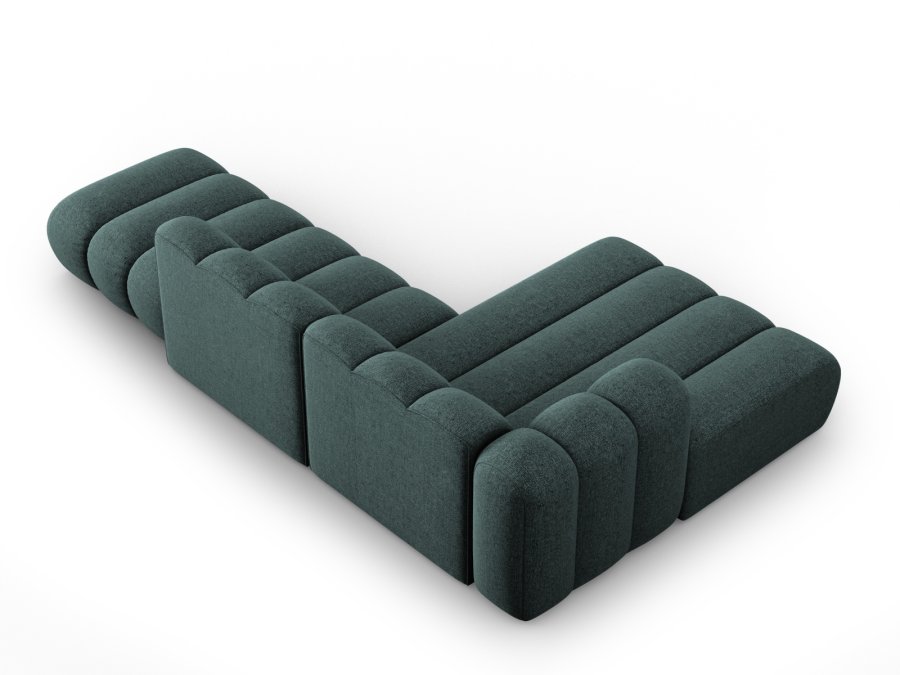 MICADONI Lupin Modulr pen hjrnesofa, venstre, 5 seter - bl chenille og sort plast