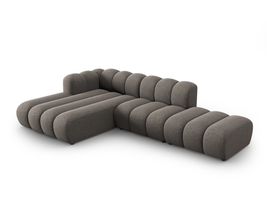 MICADONI Lupin Modulr pen hjrnesofa, venstre, 5 seter - gr chenille og sort plast