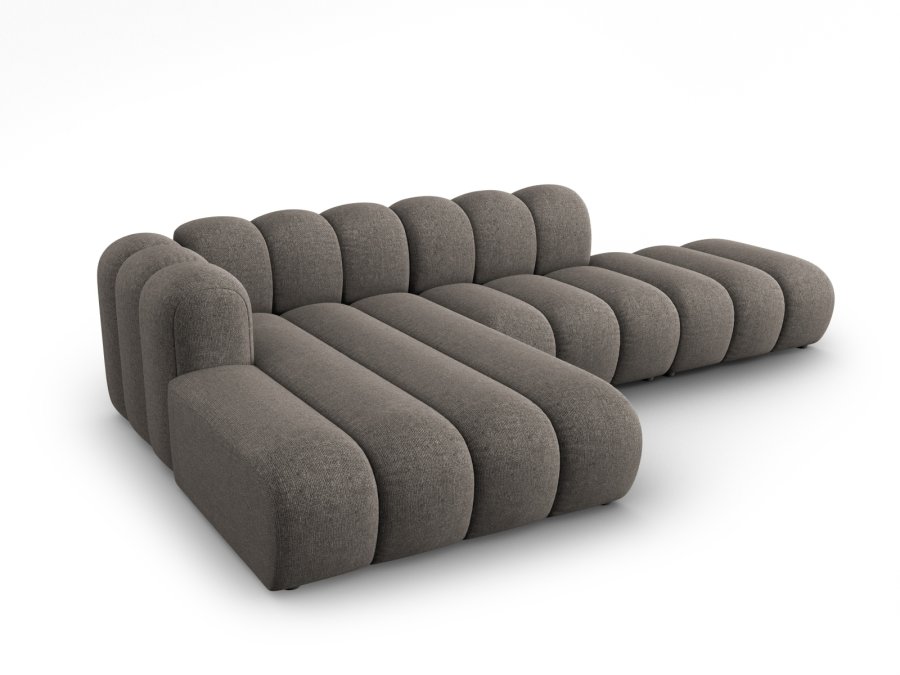 MICADONI Lupin Modulr pen hjrnesofa, venstre, 5 seter - gr chenille og sort plast