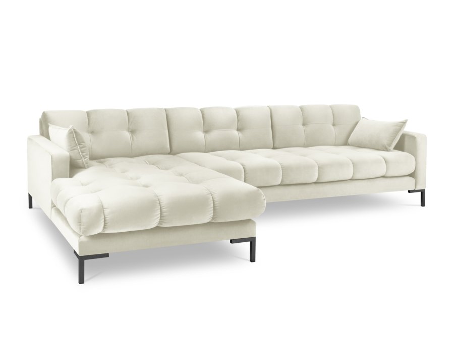 MICADONI Mamaia hjrnesofa, venstre, 5 seter - beige flyel og sort metall