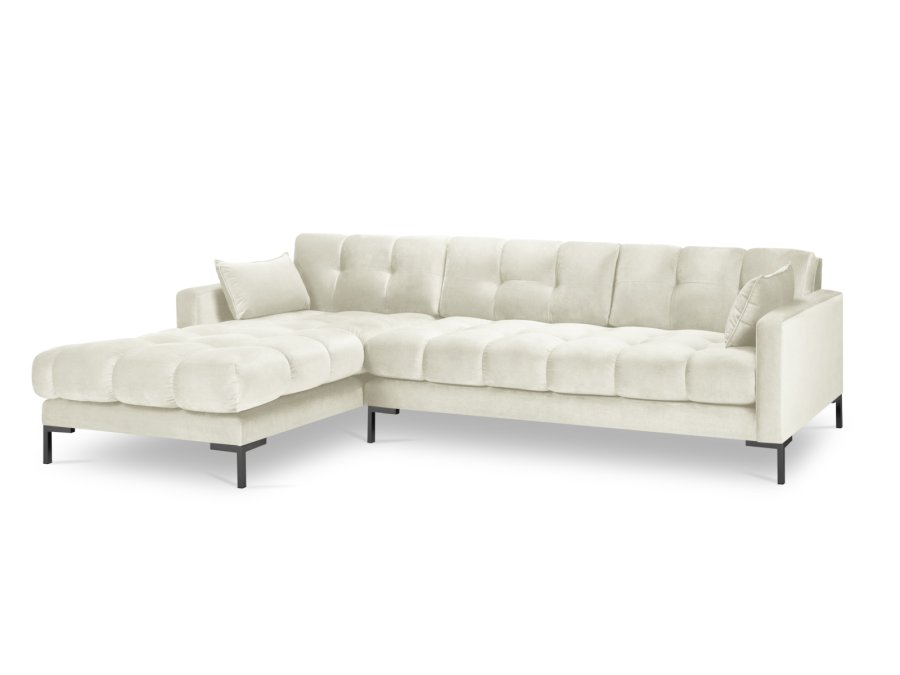 MICADONI Mamaia hjrnesofa, venstre, 5 seter - beige flyel og sort metall