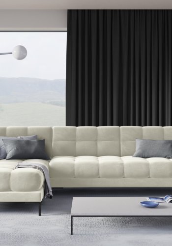 MICADONI Mamaia hjrnesofa, venstre, 5 seter - beige flyel og sort metall
