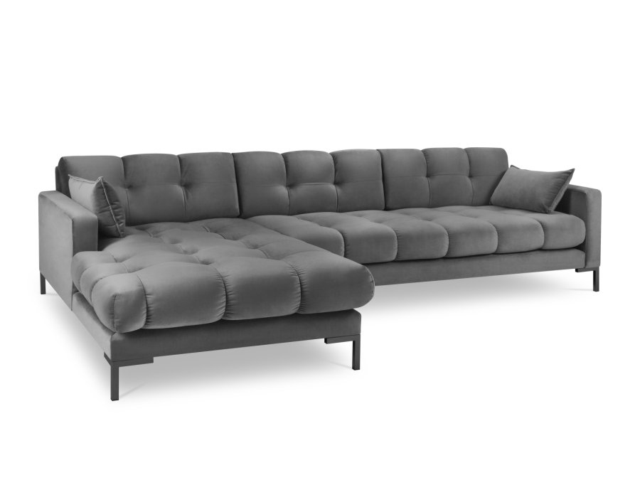 MICADONI Mamaia hjrnesofa, venstre, 5 seter - gr flyel og sort metall