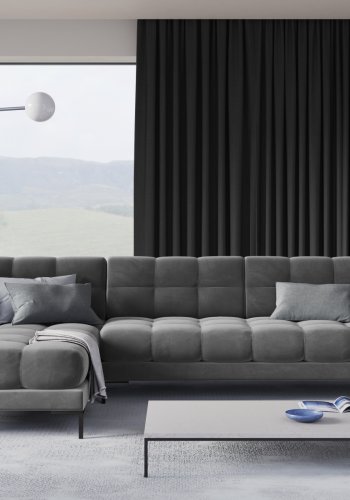 MICADONI Mamaia hjrnesofa, venstre, 5 seter - gr flyel og sort metall