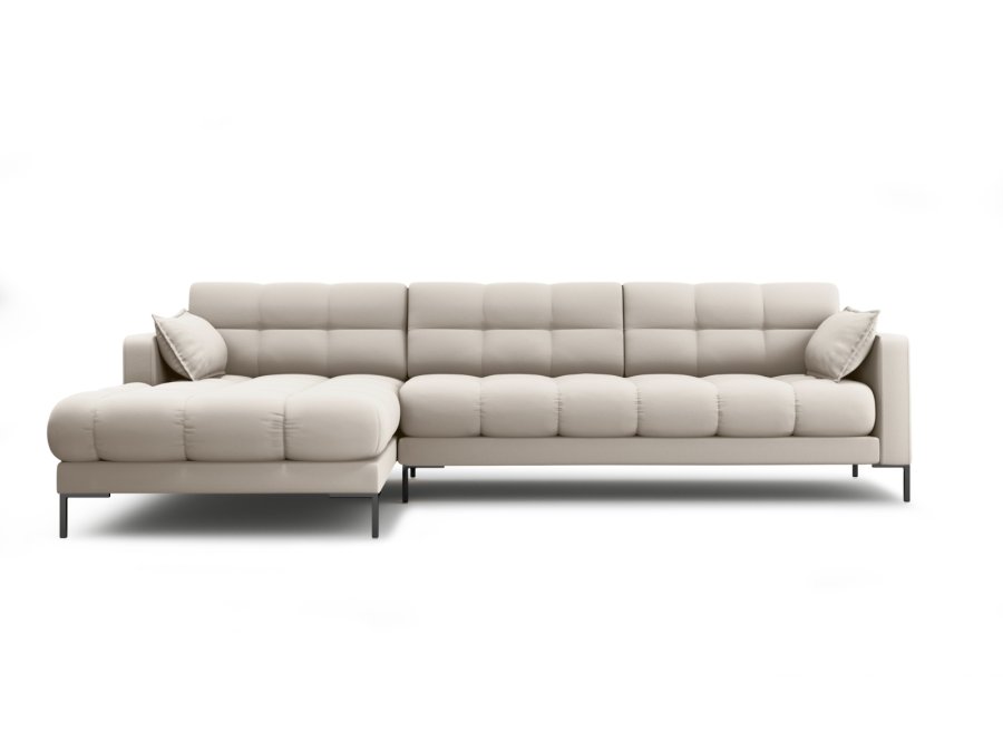 MICADONI Mamaia hjrnesofa, venstre, 5 seter - beige stoff og sort metall