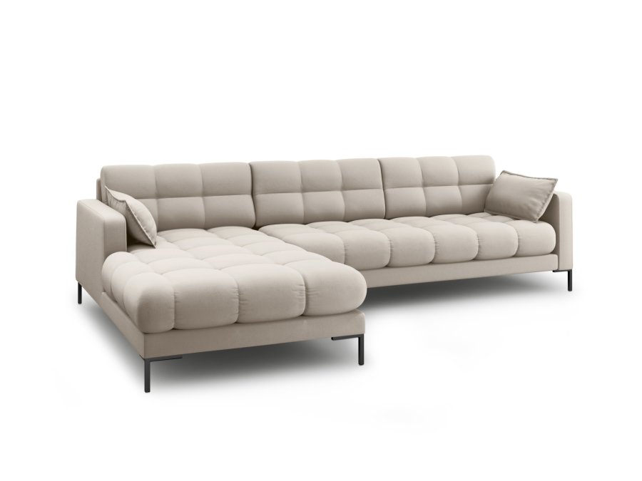 MICADONI Mamaia hjrnesofa, venstre, 5 seter - beige stoff og sort metall