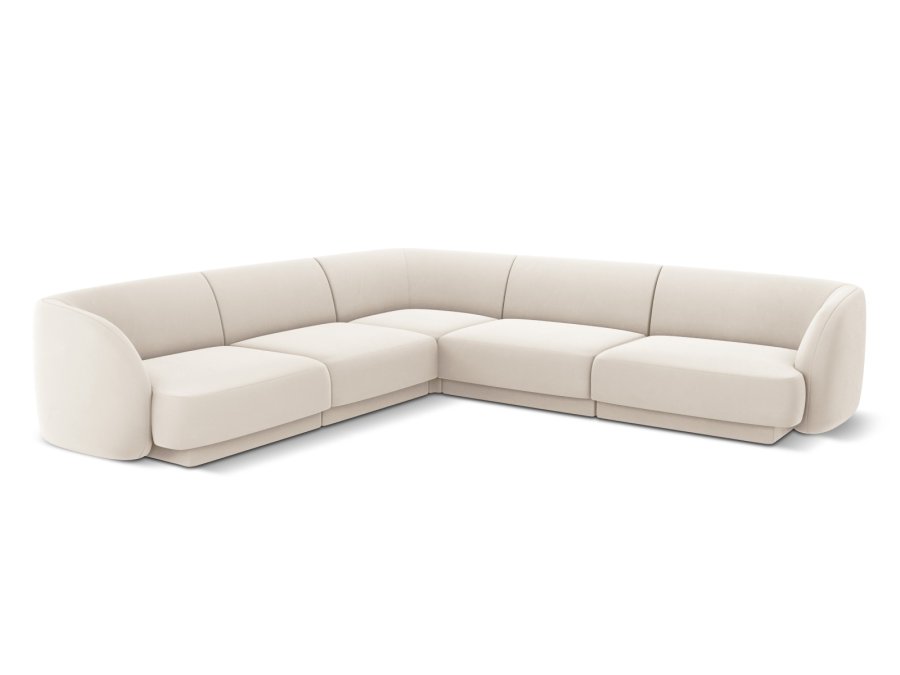 MICADONI Miley Symmetrisk hjrnesofa, 5 seter - beige flyel og sort plast