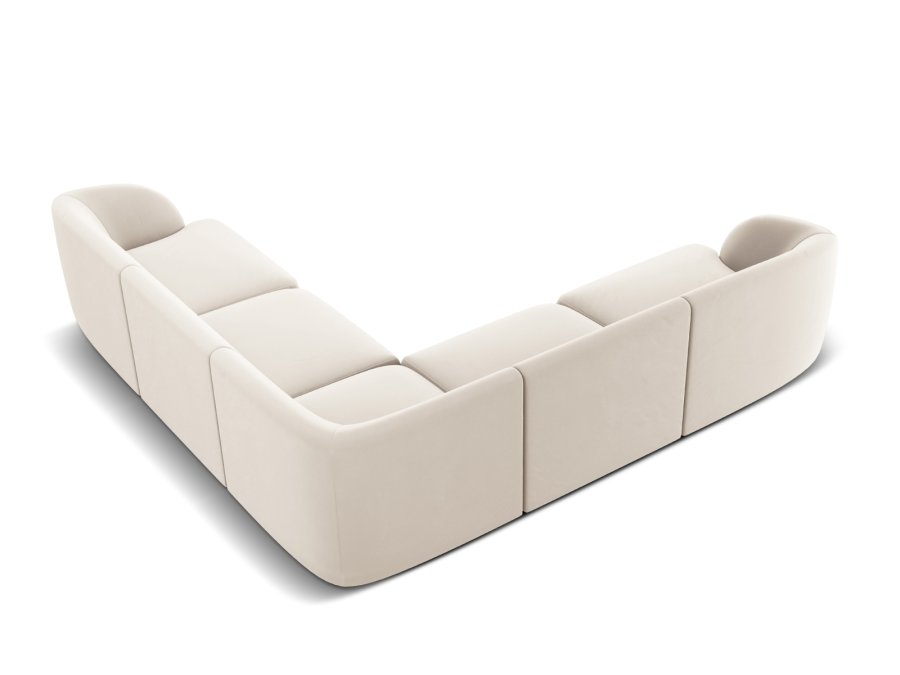MICADONI Miley Symmetrisk hjrnesofa, 5 seter - beige flyel og sort plast