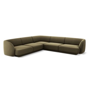 MICADONI Miley Symmetrical hjrnesofa, 5 sder - grn fljl og sort plast