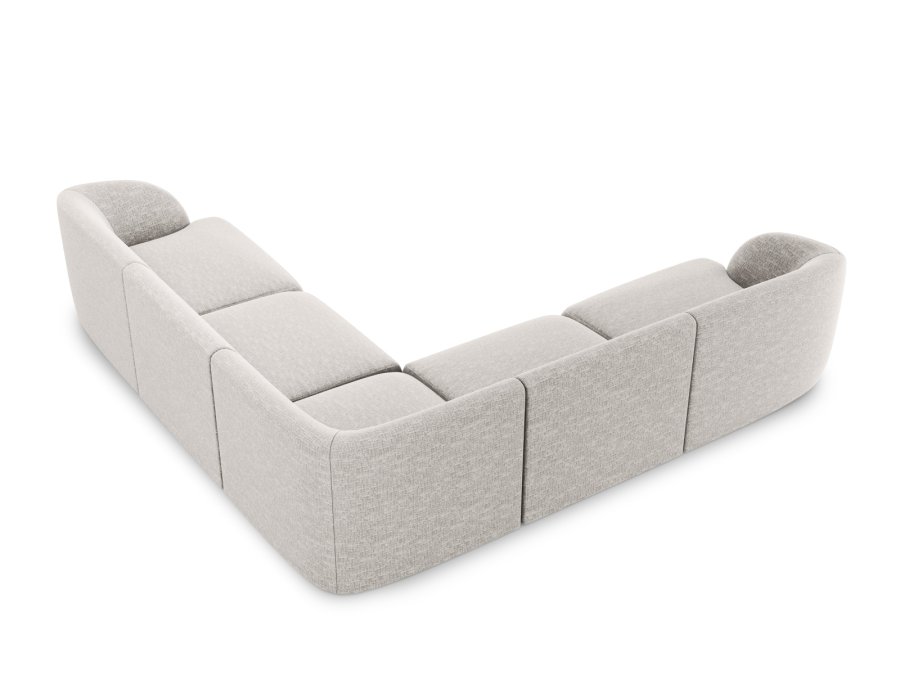 MICADONI Miley Symmetrisk hjrnesofa, 5 seter - gr chenille og sort plast