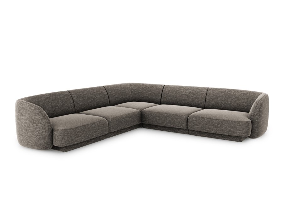 MICADONI Miley Symmetrisk hjrnesofa, 5 seter - gr chenille og sort plast