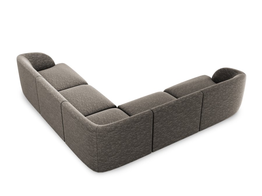 MICADONI Miley Symmetrisk hjrnesofa, 5 seter - gr chenille og sort plast