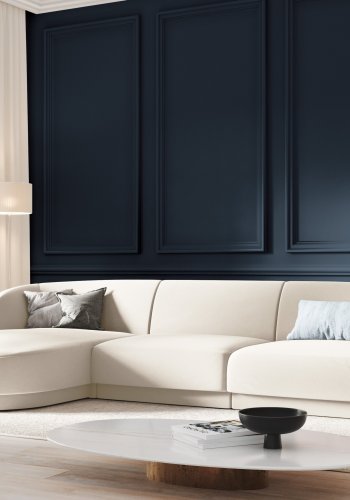 MICADONI Miley hjrnesofa, venstre, 4 seter - beige flyel og sort plast