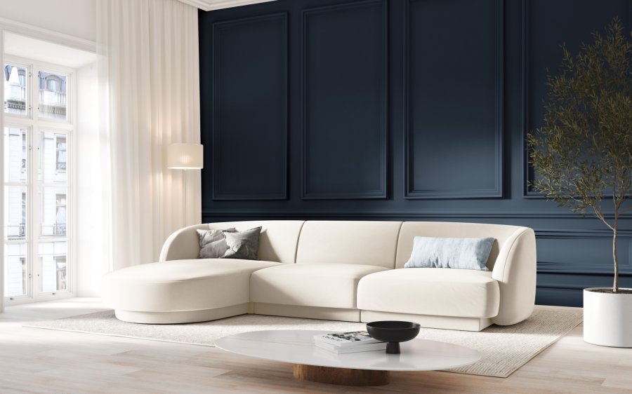 MICADONI Miley hjrnesofa, venstre, 4 seter - beige flyel og sort plast