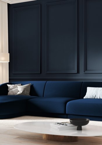 MICADONI Miley hjrnesofa, venstre, 4 seter - bl flyel og sort plast