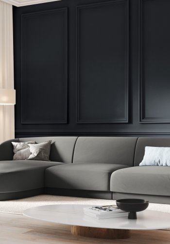 MICADONI Miley hjrnesofa, venstre, 4 seter - gr flyel og sort plast