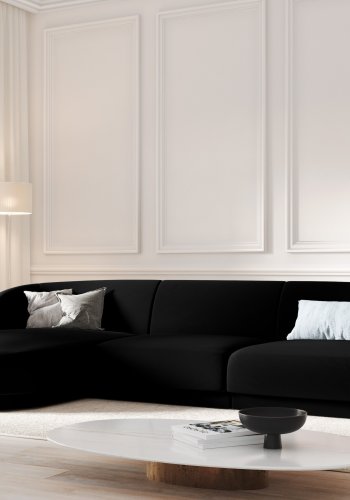 MICADONI Miley hjrnesofa, venstre, 4 seter - svart flyel og sort plast