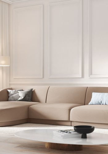 MICADONI Miley hjrnesofa, venstre, 4 seter - brun flyel og sort plast