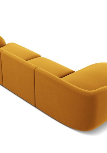 MICADONI Miley hjrnesofa, venstre, 4 seter - gul flyel og sort plast