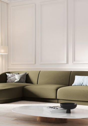 MICADONI Miley hjrnesofa, venstre, 4 seter - grnn flyel og sort plast