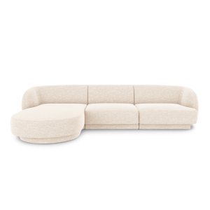 MICADONI Miley hjrnesofa, venstre, 4 sder - beige chenille og sort plast