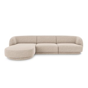 MICADONI Miley hjrnesofa, venstre, 4 sder - beige chenille og sort plast