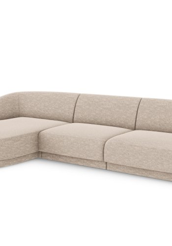MICADONI Miley hjrnesofa, venstre, 4 seter - beige chenille og sort plast