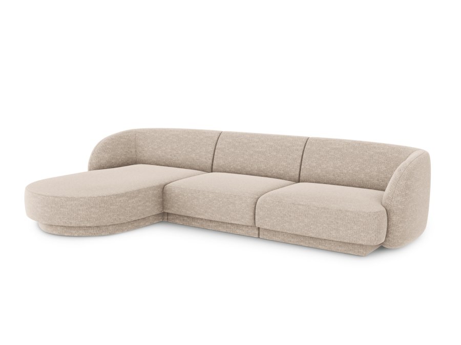 MICADONI Miley hjrnesofa, venstre, 4 seter - beige chenille og sort plast