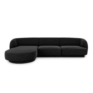 MICADONI Miley hjrnesofa, venstre, 4 sder - sort chenille og sort plast