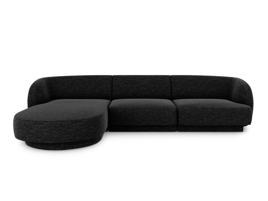 MICADONI Miley hjrnesofa, venstre, 4 seter - sort chenille og sort plast