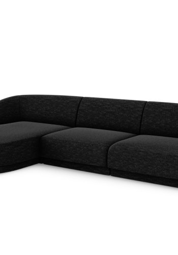 MICADONI Miley hjrnesofa, venstre, 4 seter - sort chenille og sort plast