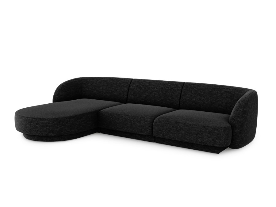 MICADONI Miley hjrnesofa, venstre, 4 seter - sort chenille og sort plast