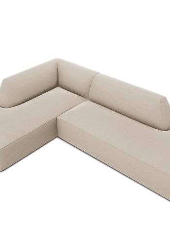 MICADONI Ruby hjrnesofa, venstre, 4 seter - beige flyel og sort plast