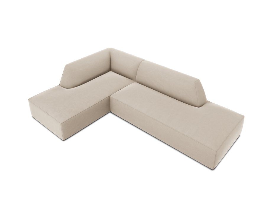 MICADONI Ruby hjrnesofa, venstre, 4 seter - beige flyel og sort plast