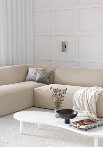 MICADONI Ruby hjrnesofa, venstre, 4 seter - beige flyel og sort plast
