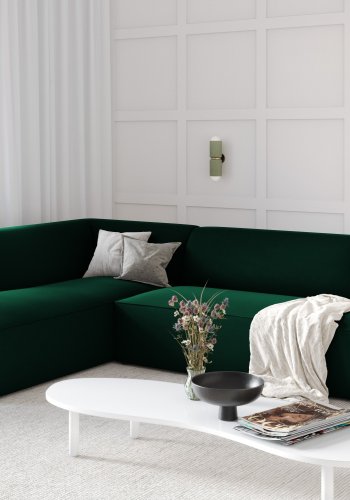 MICADONI Ruby hjrnesofa, venstre, 4 seter - grnn flyel og sort plast