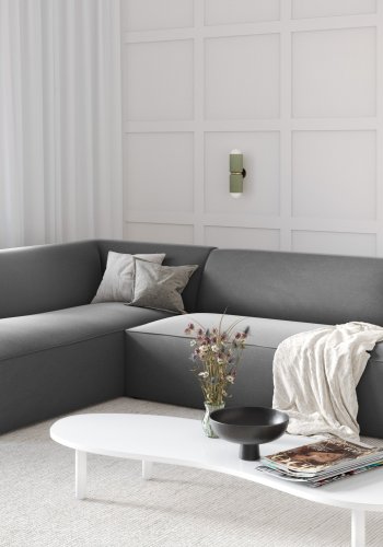 MICADONI Ruby hjrnesofa, venstre, 4 seter - gr flyel og sort plast