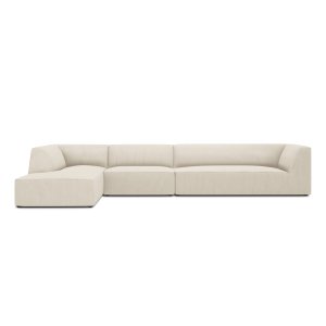MICADONI Ruby Modul hjrnesofa, venstre, 5 sder - beige corduroy fljl og sort plast