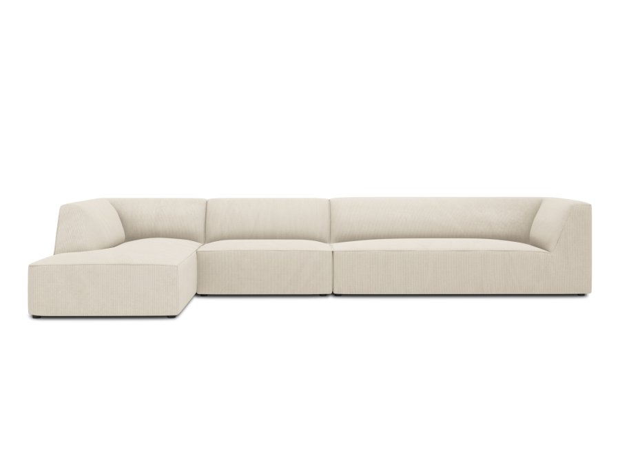 MICADONI Ruby Modul Ecksofa, links, 5 Sitze – beige Cordsamt und schwarzer Kunststoff
