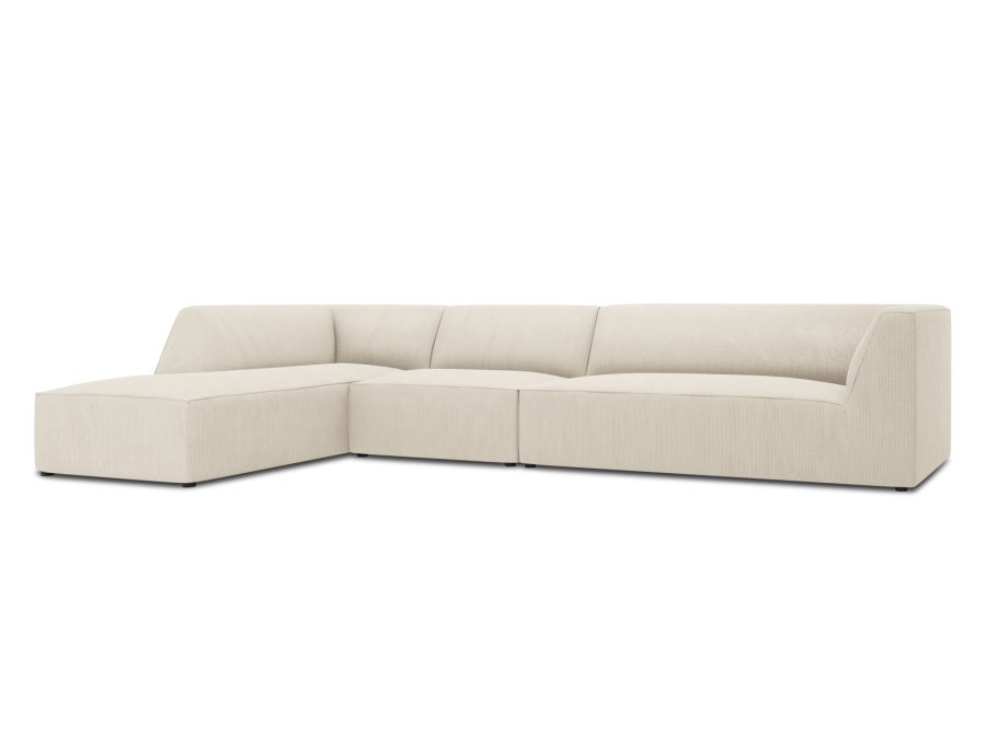 MICADONI Ruby Modul Ecksofa, links, 5 Sitze – beige Cordsamt und schwarzer Kunststoff