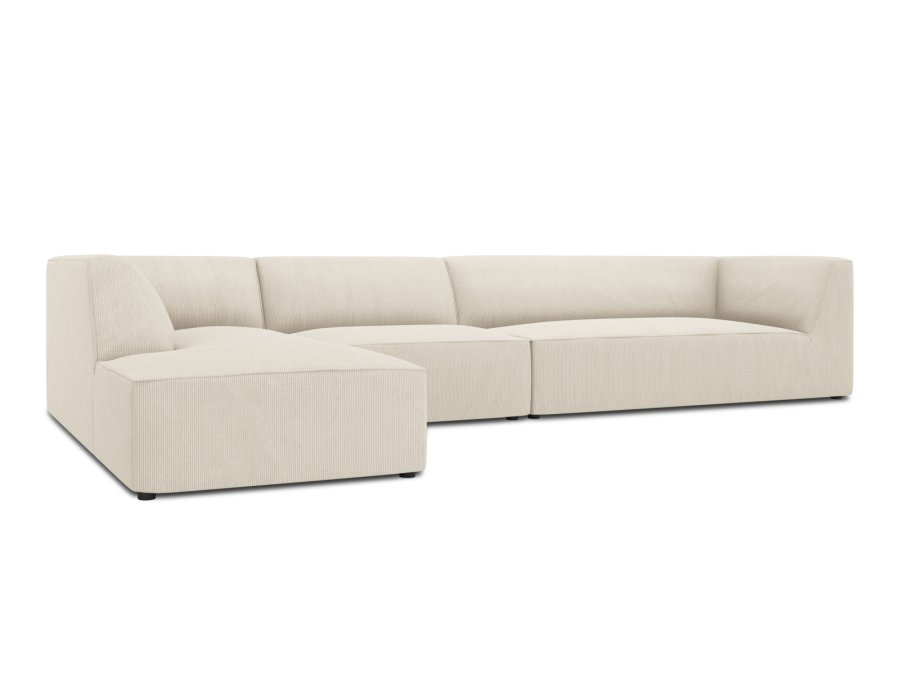 MICADONI Ruby Modul Ecksofa, links, 5 Sitze – beige Cordsamt und schwarzer Kunststoff