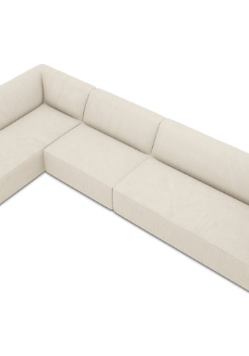 MICADONI Ruby Modul Ecksofa, links, 5 Sitze – beige Cordsamt und schwarzer Kunststoff