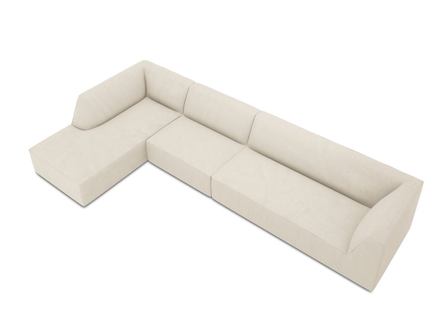 MICADONI Ruby Modul Ecksofa, links, 5 Sitze – beige Cordsamt und schwarzer Kunststoff