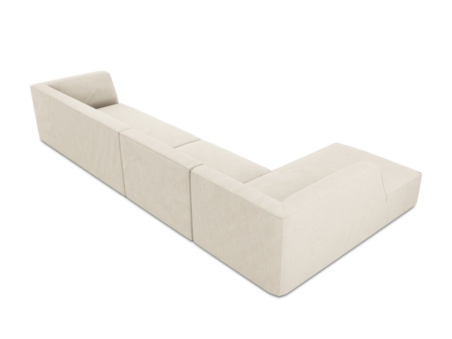 MICADONI Ruby Modul Ecksofa, links, 5 Sitze – beige Cordsamt und schwarzer Kunststoff