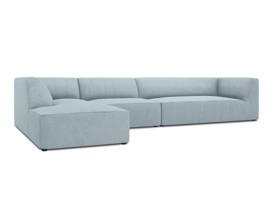 MICADONI Ruby Modul hjrnesofa, venstre, 5 seter - bl kordflyel og sort plast