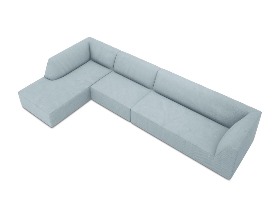MICADONI Ruby Modul hjrnesofa, venstre, 5 seter - bl kordflyel og sort plast