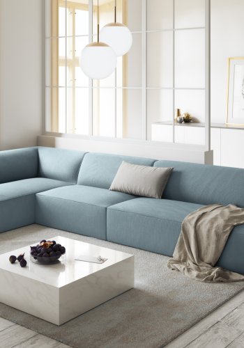 MICADONI Ruby Modul hjrnesofa, venstre, 5 seter - bl kordflyel og sort plast