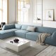 MICADONI Ruby Modul hjrnesofa, venstre, 5 seter - bl kordflyel og sort plast