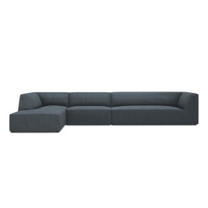 MICADONI Ruby Modul hjrnesofa, venstre, 5 sder - bl corduroy fljl og sort plast